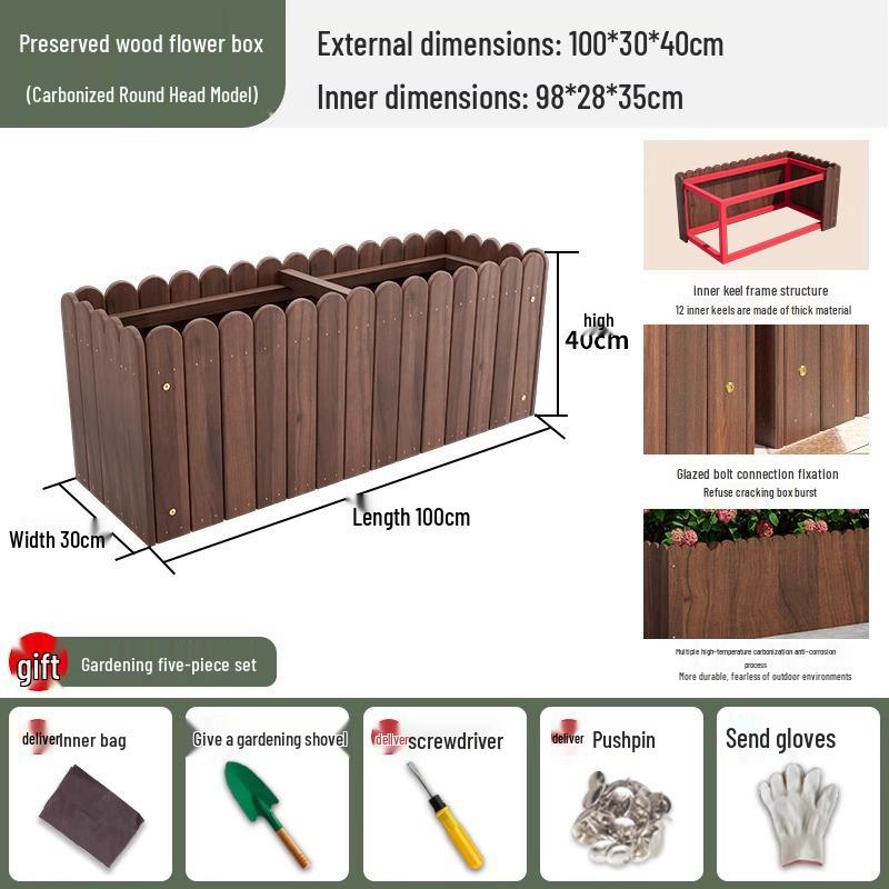 Carbonized Wood Outdoor Planter Box – Antiseptic Rectangular Flower Trough for Home, Courtyard, or Balcony.