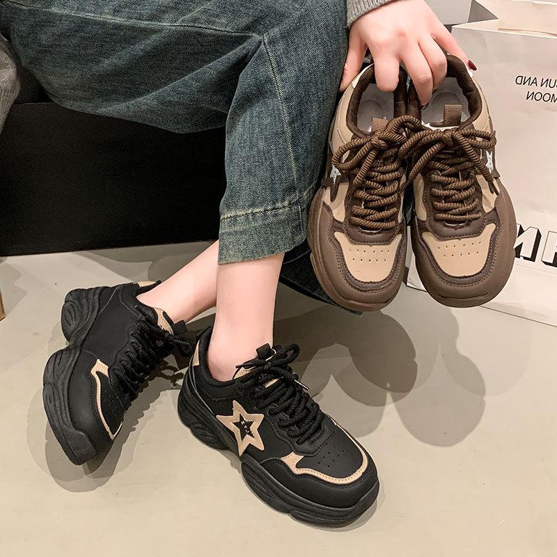 Star Casual Sneakers Soft-soled Shock-absorbing Running Shoes Women's New Spring and Autumn Black Dad Shoes Women's