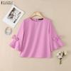 ZANZEA Women Casual Round Neck Loose 3/4 Sleeve Blouse