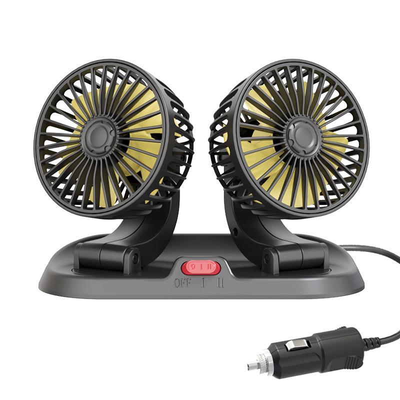 12V/24V Double Head USB Car Fan for Trucks & Minivans - Powerful Cooling