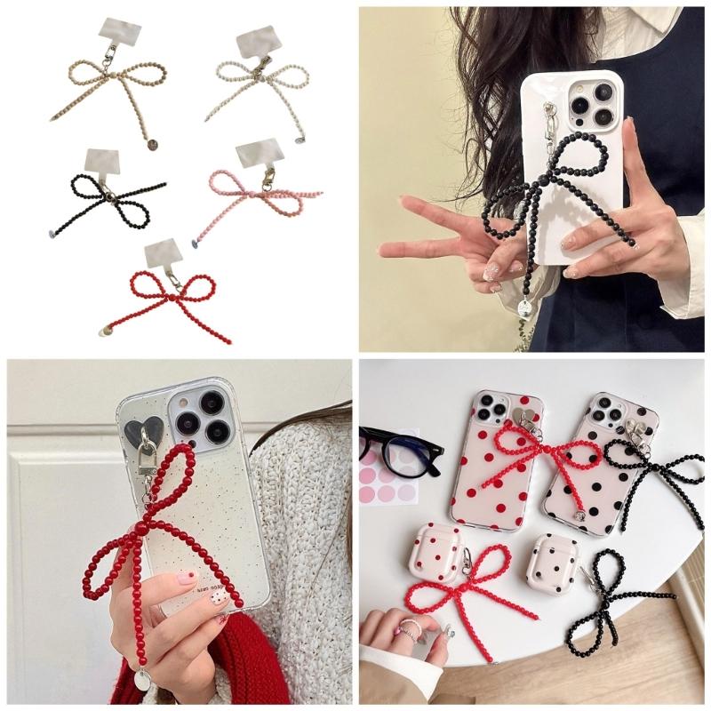 Resin Bowknot Pendant Clip Fashionable Accessory Enhancing Device Beads Keychain Suitable for Phone Cameras Headphone