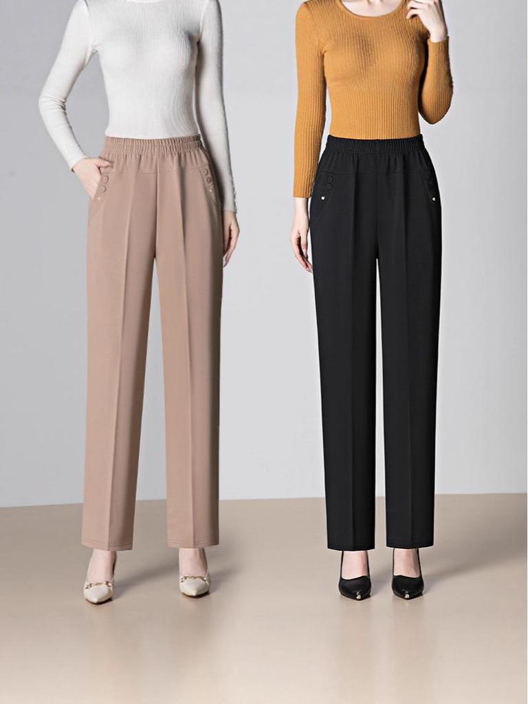 Women's High Waist Slim-Fit Casual Pants - Versatile Spring/Autumn Fashion, Loose & Elastic