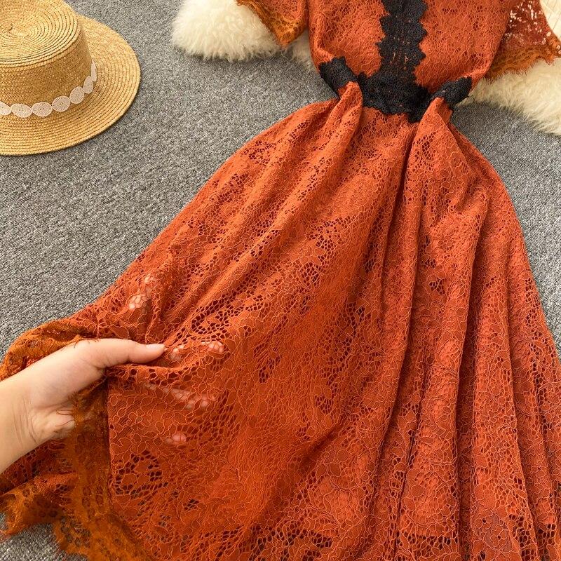 RUGOD 2025 Léto Nový Design Smysl pro Prémiovost Smysl pro Menšinu Francouzské Retro Duté Krajkové Výšivky Šaty Princeznovské Vílí Šaty