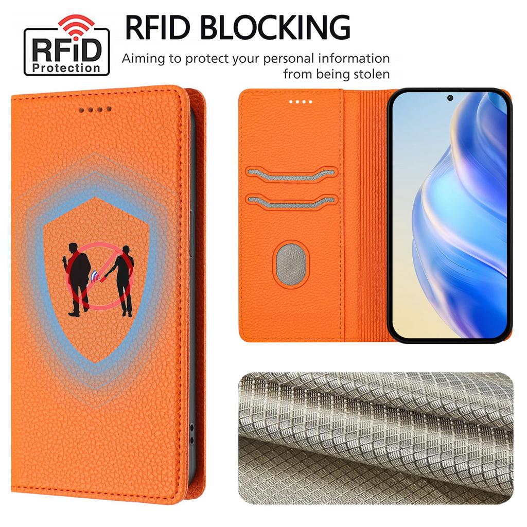Husă tip portofel pentru Xiaomi Redmi Note 13 Pro+ 5G cu blocare RFID, piele cu textură litchi, husă mobilă
