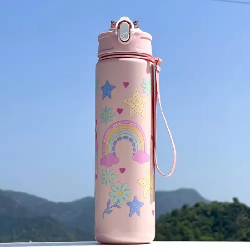 780ML Kids Water Sippy Cup Creative Cartoon Cup with Straws Leakproof Water Bottle Outdoor Portable Children's Plastic Water Cup