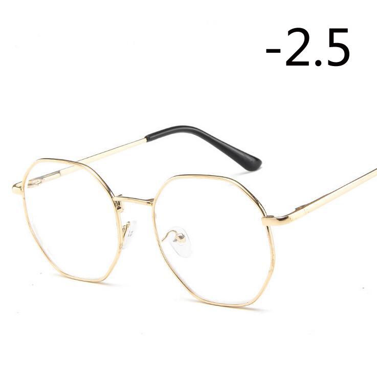 Polygonal Women Men Myopia Glasses With Degree Retro Metal Student Shortsighted Prescription Eyeglasses 0 -0.5 -0.75 To -4.0