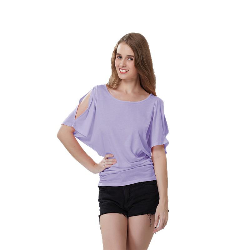 Dámské tričko nadměrné velikosti s odhalenými rameny, netopýřími rukávy a kulatým výstřihem - Vícebarevné