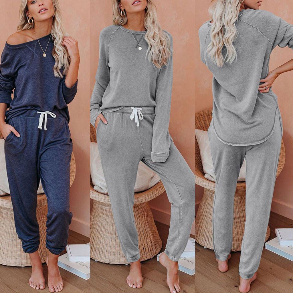 

2 шт. женский спортивный костюм однотонные брюки комплекты одежды для отдыха одежда костюм