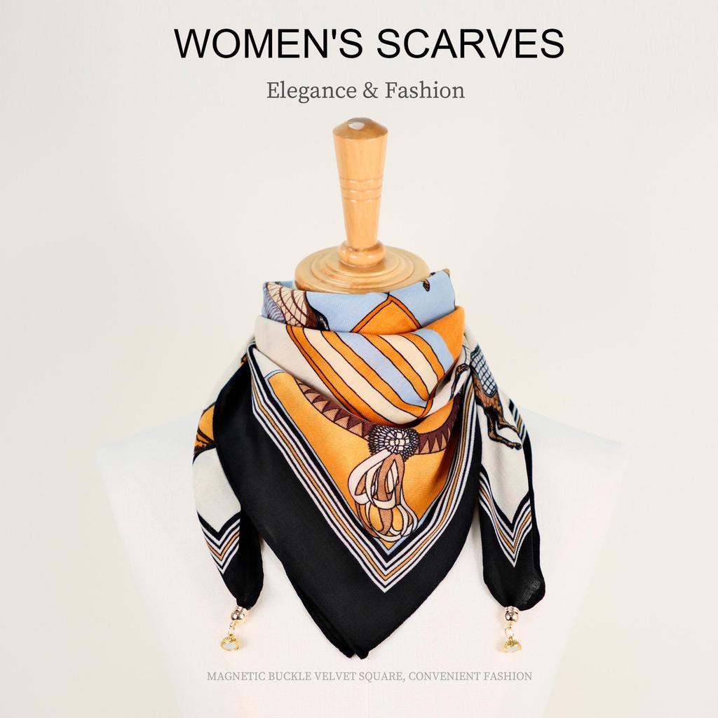 Golden Bean Magnetic Buckle Scarf – Fashionable Cotton & Linen Shawl for Mothers