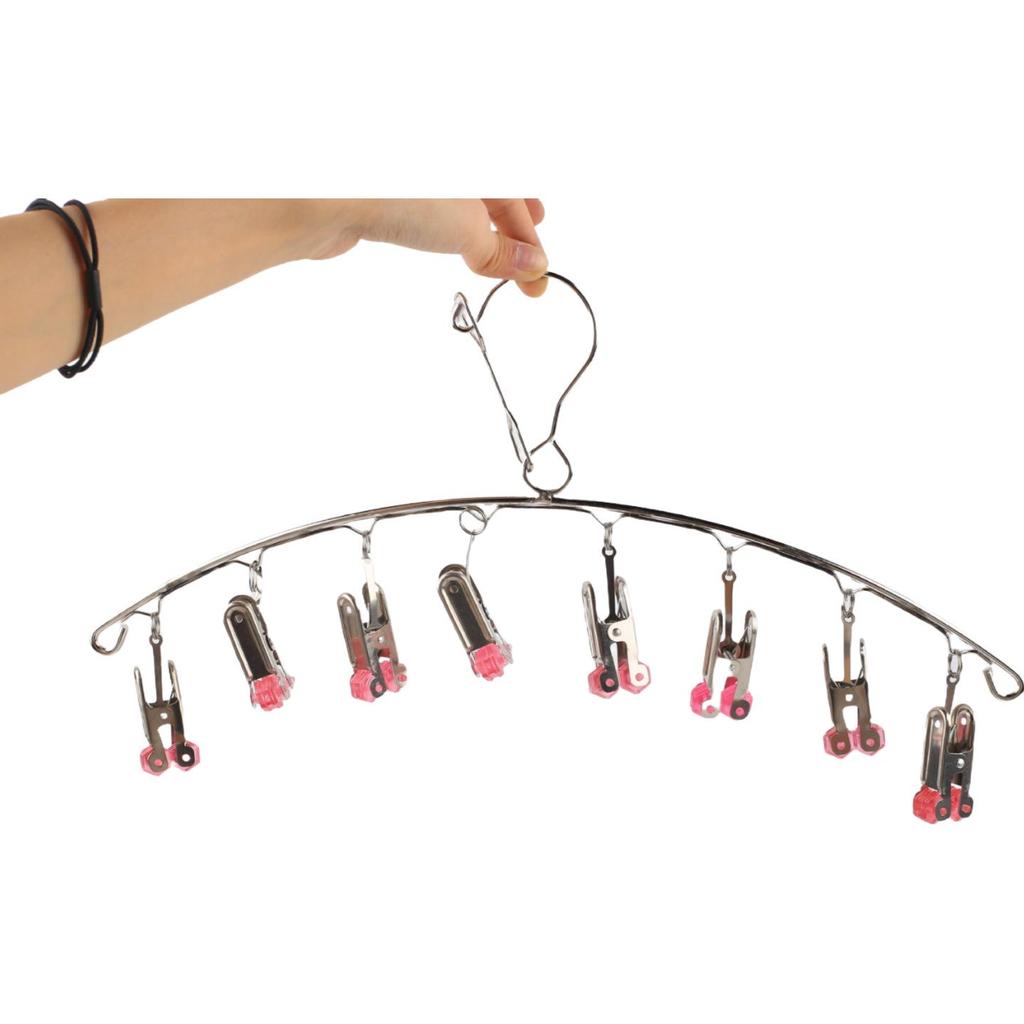 Stainless Steel Portable Folding Clothes Hanger with Multiple Clips for Socks & Drying