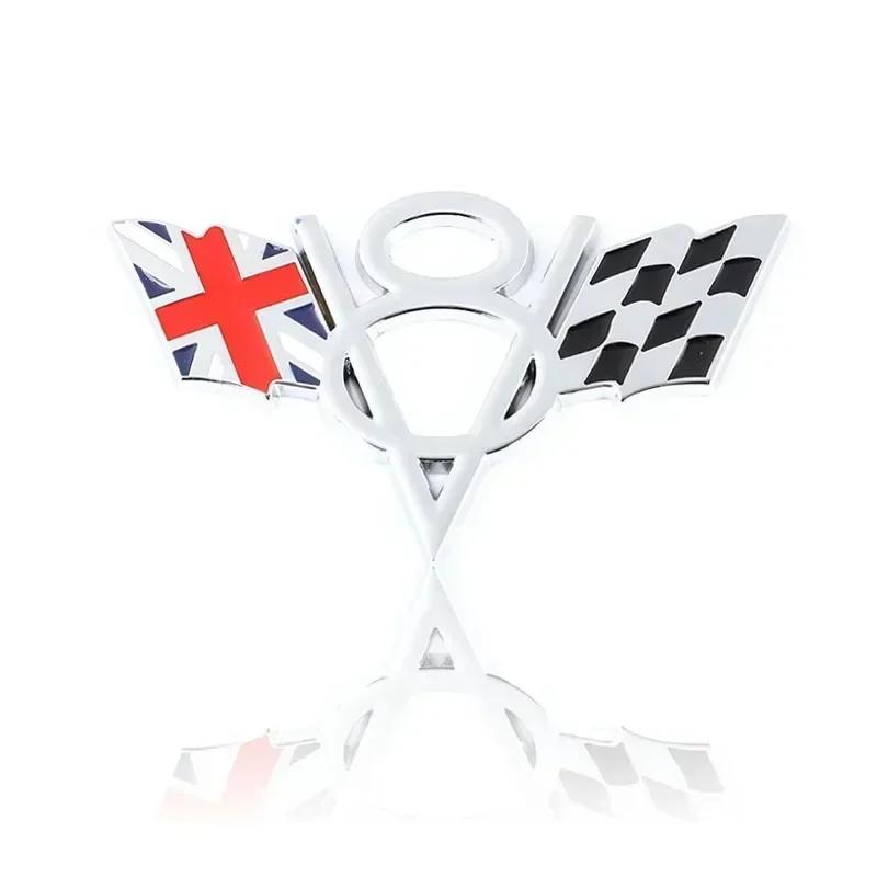 3D Metal V8 Italy France America US UK Flag Rear Trunk Fender Emblem Badge Sticker for Dodge Jeep Ford Accessories
