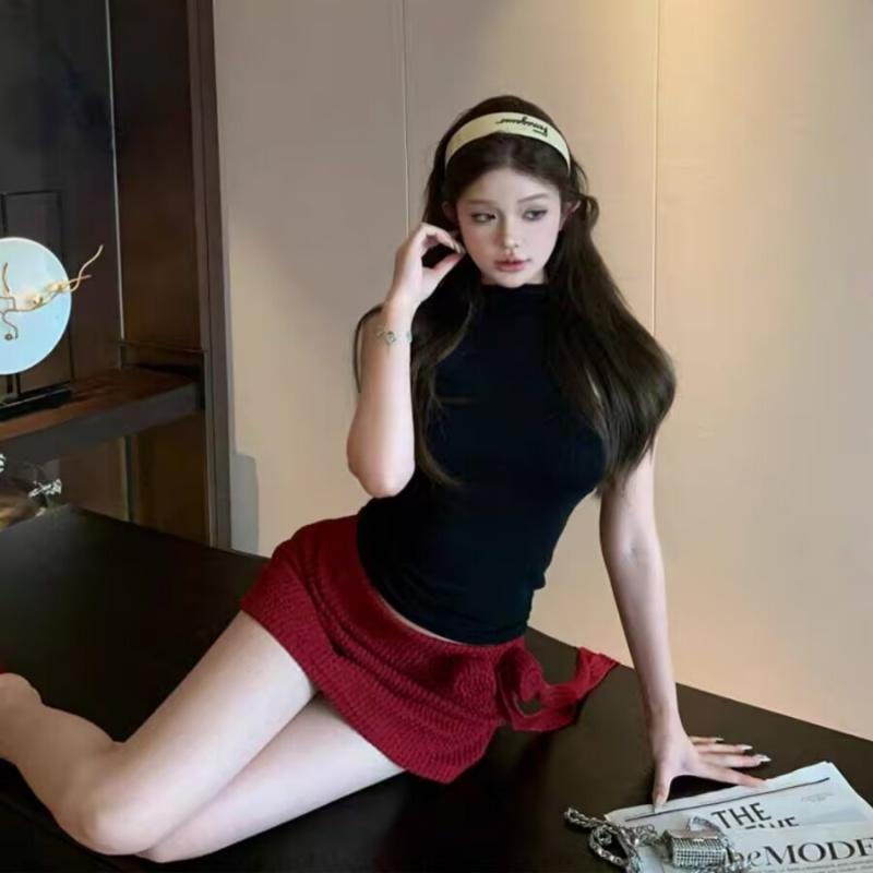 

Однотонный бант халтер женский без рукавов облегающий майка уличный стиль мода простой дизайн S чёрный