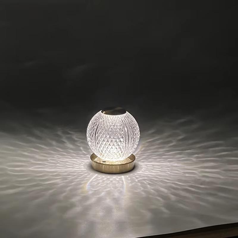 Creative Acrylic Spherical Table Lamp Bedroom Bedside Dimmable Night Desk Rechargeable for Bedroom Bar Restaurant Coffee Shop