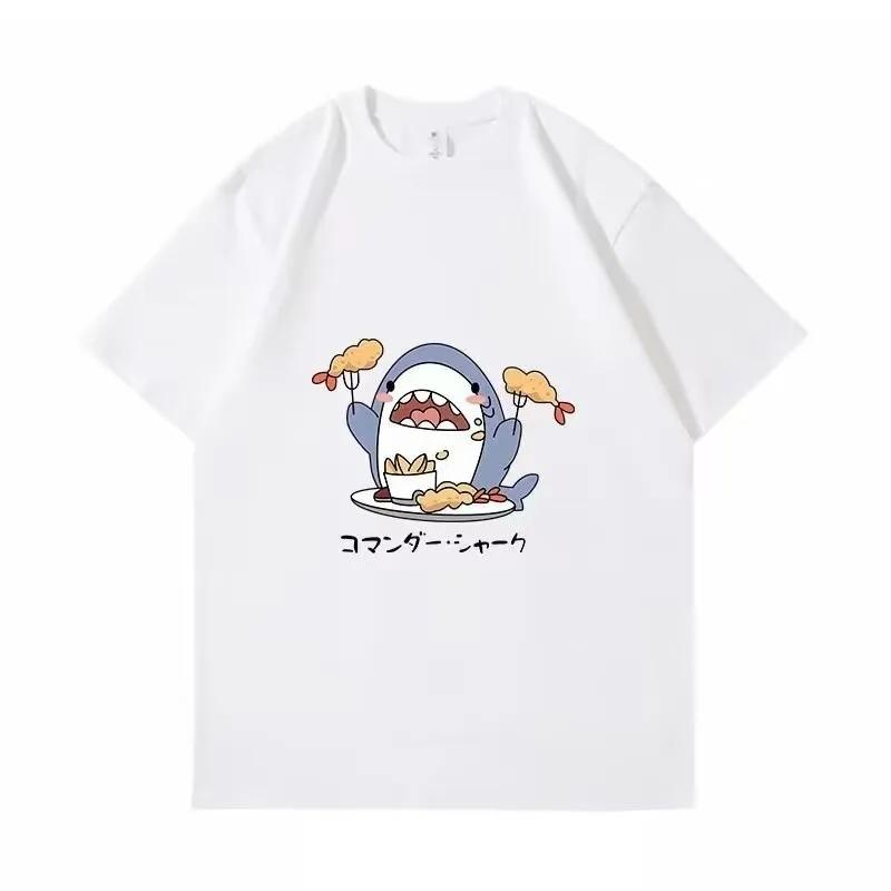 Cute cartoon shark fun printed Tshirt short sleeved round neck fashionable casual Womens Tshirt