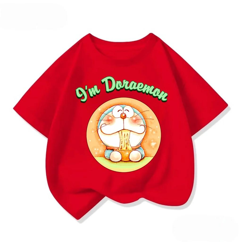 Summer Kids Crew Neck T Shirt Cute Kawaii Cartoon Print Fashion Street Tops For Boys Girls Doraemon Casual Outfit 314Y
