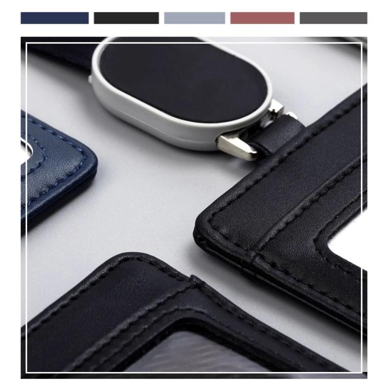 2025 NEW Real Leather Work Card Cases ID Certificate Holder with Retractable Badge Reel Lanyard