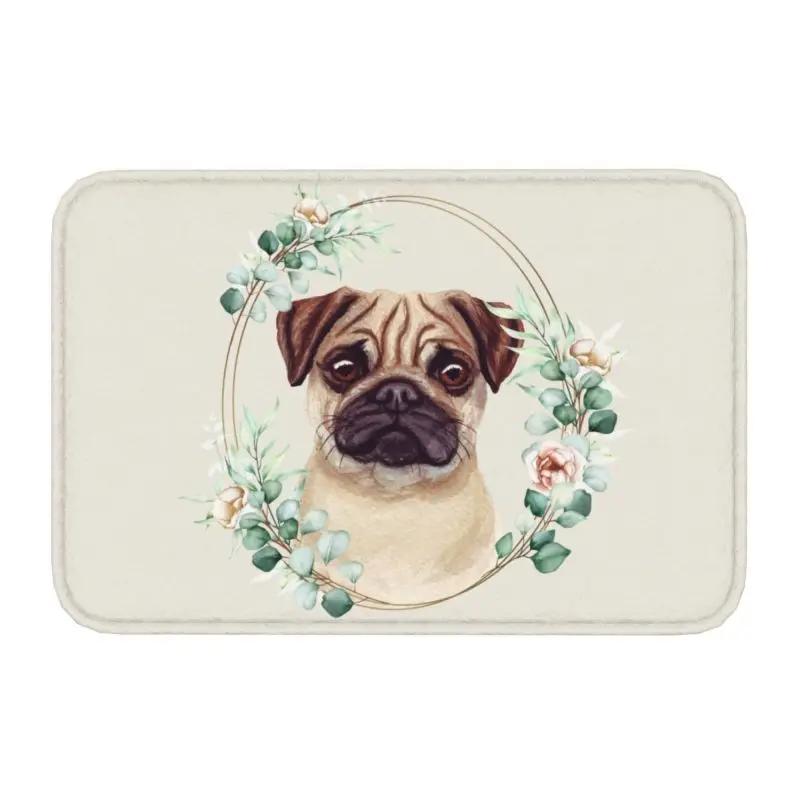 Custom West Highland White Terrier Dog In Floral Gold Wreath Doormat Non-Slip Entrance Door Floor Mat Garage Rug Carpet Footpad