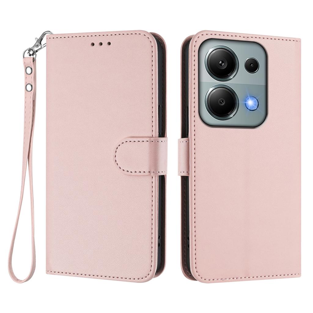 For Xiaomi Poco M6 Pro 4G/Xiaomi Redmi Note 14S 4G/Xiaomi Redmi Note 13 Pro 4G Leather Case Wallet Stand Phone Cover with Wrist Strap