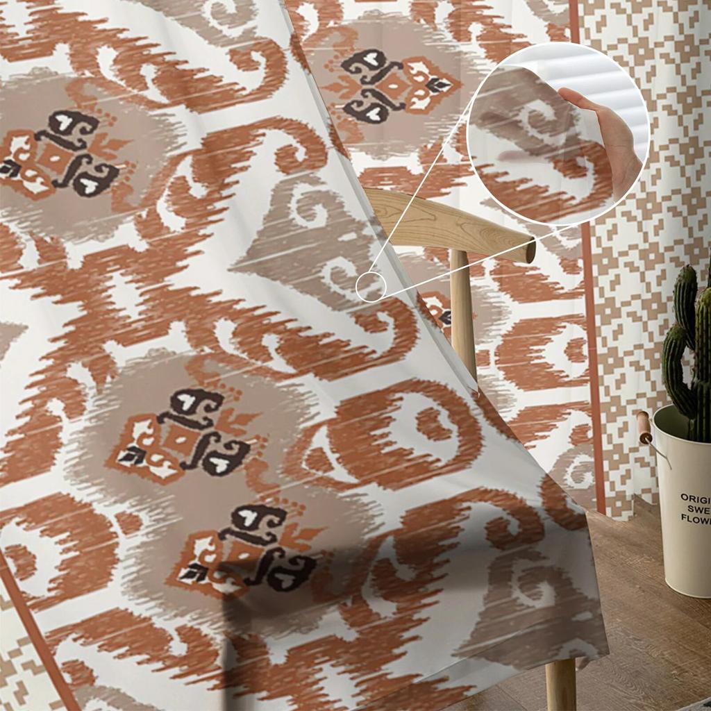Abstract Line Block Brown Pattern Sheer Curtains for Bedroom Window Holiday Decoration Voile Tulle Transparent
