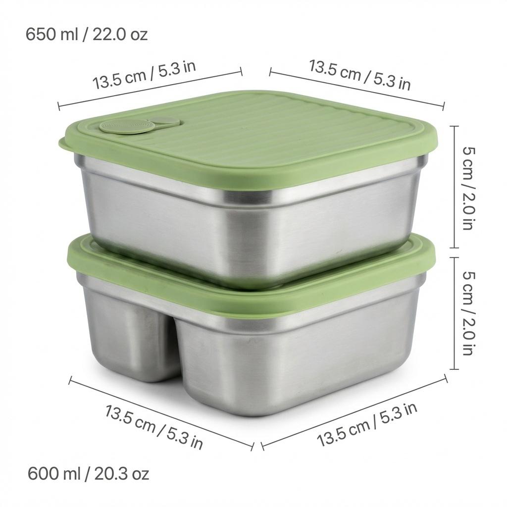 Portable Lunch Box Outdoor Picnic 1/2 Grids Large Capacity Fruit Salad Food Storage Container 304 Stainless Steel Bento Box