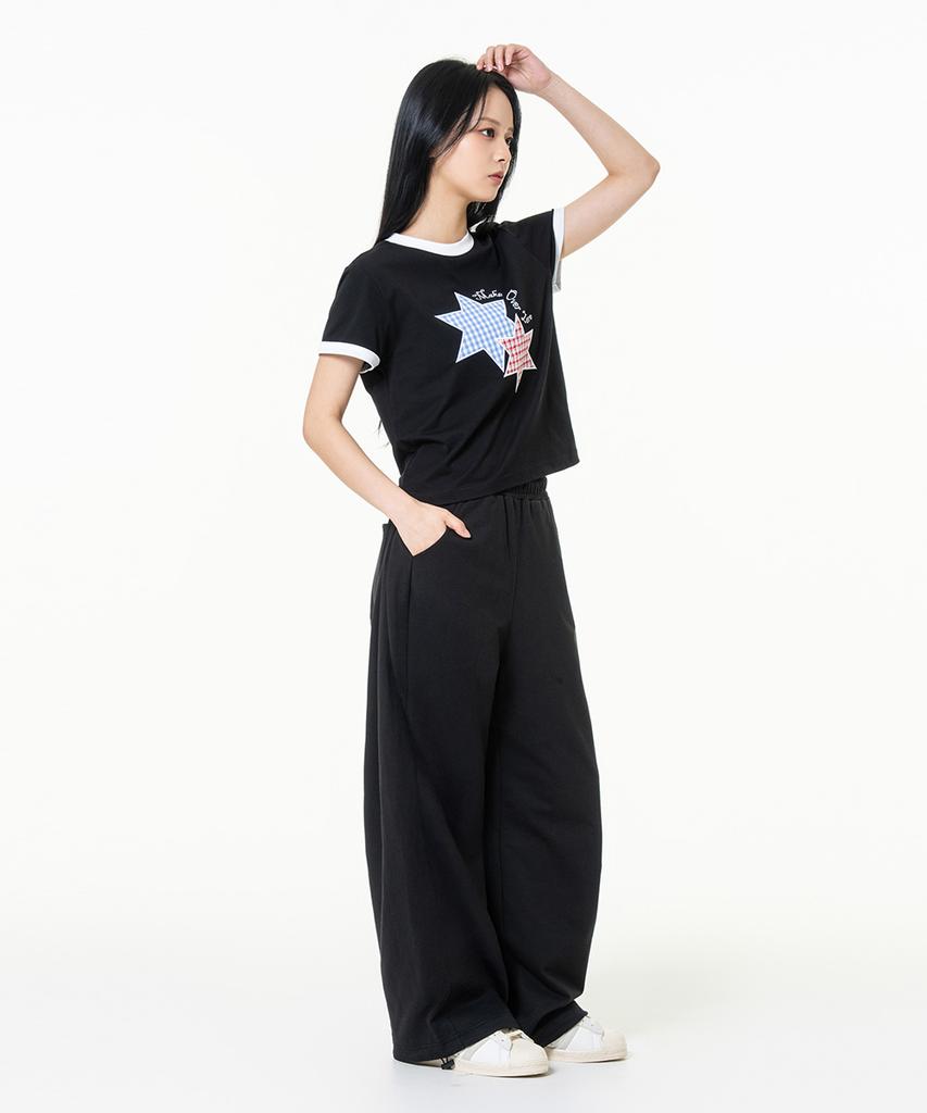 MOZMOZ Star Patch 2-Type Ringer Short Sleeve T-Shirt 2 Colors