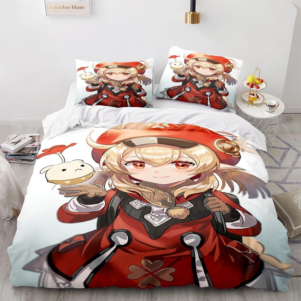 Genshin Impact Bedding Sets 100% Polyester Printed Comforter Bed Cover Duvet Cover Pillow Case 2-3 Pieces Sets Kids Adult Size