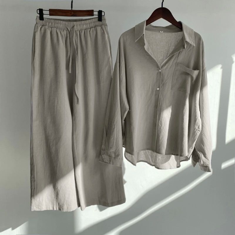 Large Shirt + High Waisted Pants Set Plus Size Shirt + High Waist Loose Pants Suit