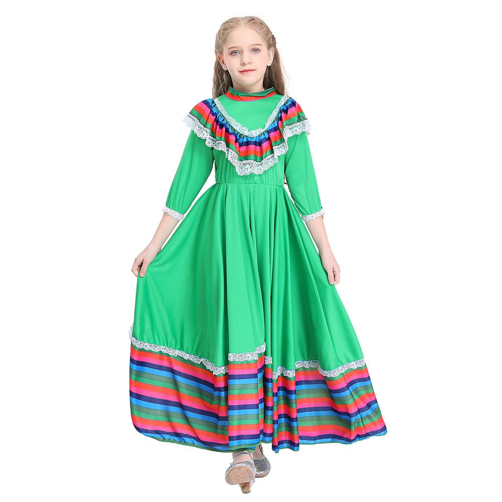 Traditional Mexican Girl's Maxi Dress - Ethnic Dance Costume & Party Outfit