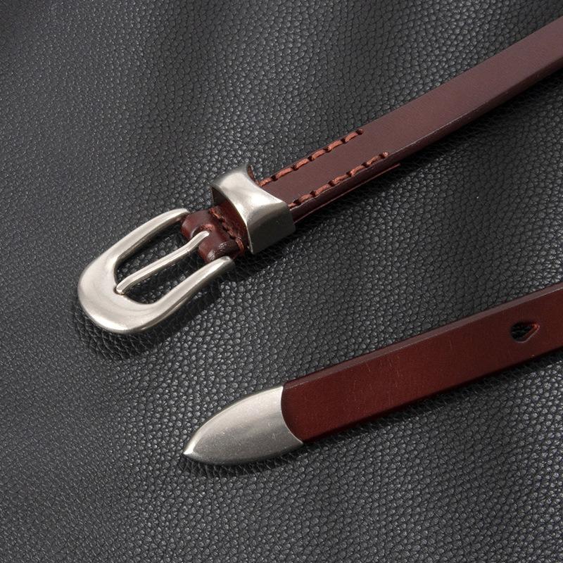 New Retro European and American Style Casual Top Grain Leather Thin Belt - Women's Leather Belt with Alloy Buckle