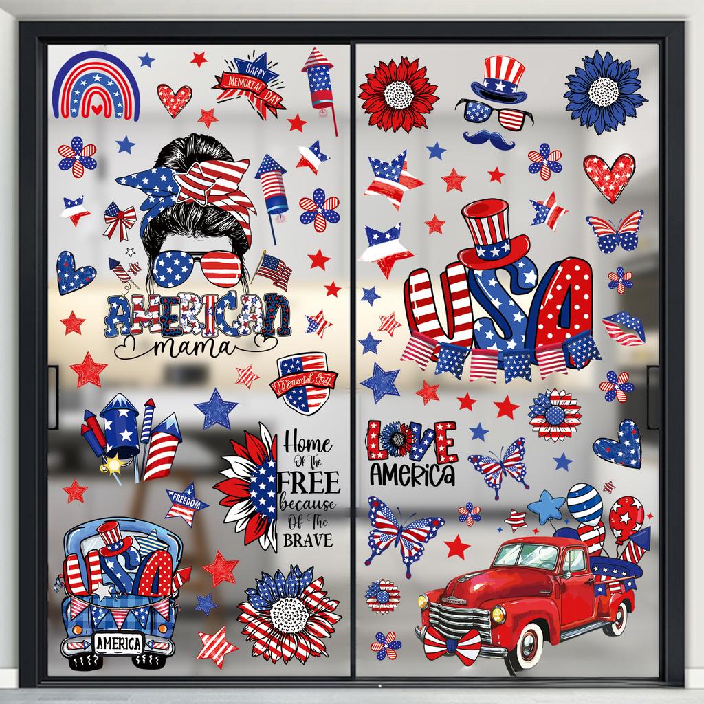 American Independence Day Colorful Flag Electrostatic Sticker Showcase Window Glass Door Decoration Painting