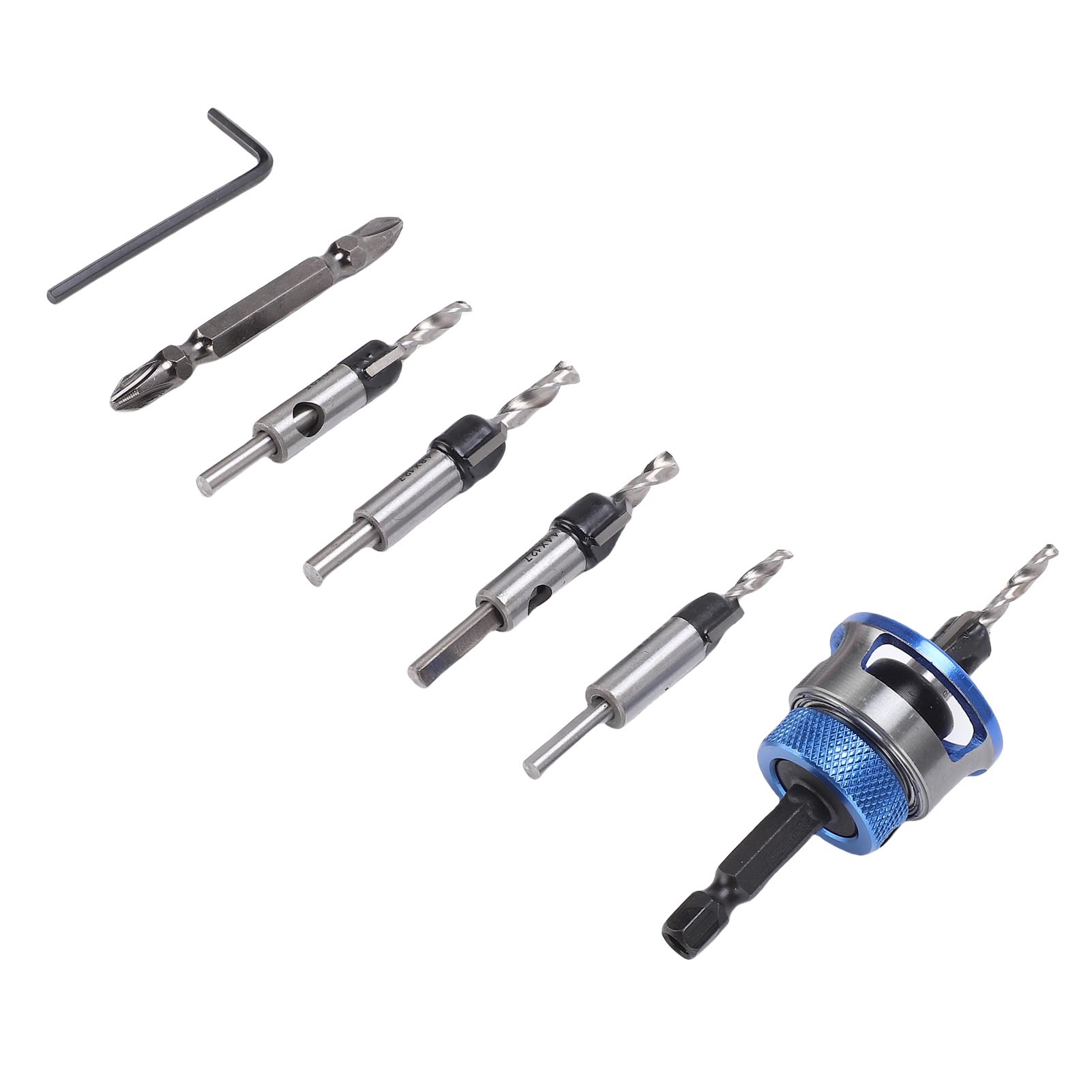 

M2 Countersink Adjustable Depth Drill Bit Set Quick Release Hex Shank Counter Sink Drill Bit Set for Woodworking