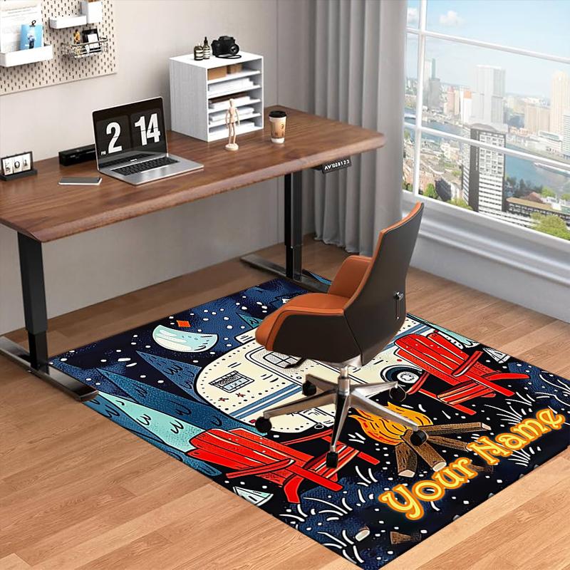 1PC Custom Name Campfire Night Adventure Theme Floor Mat Ideal for Living Room, Game Rooms, Office, Bedroom, Floor Mat Playful Design
