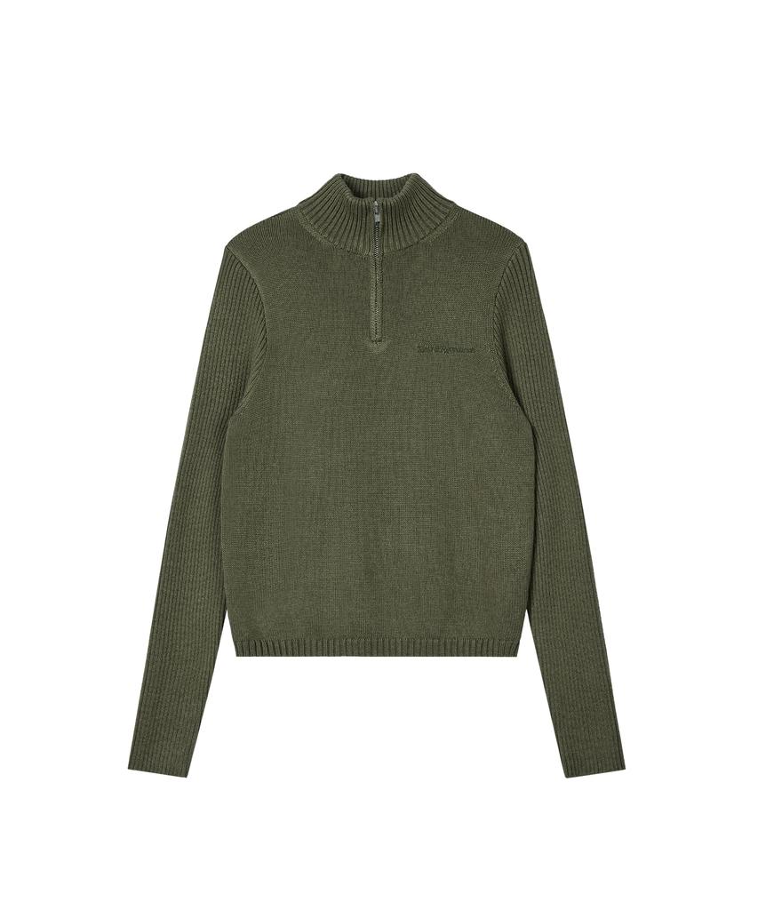 REST&RECREATION Slim Fit Half Zip-Up Knit - Khaki