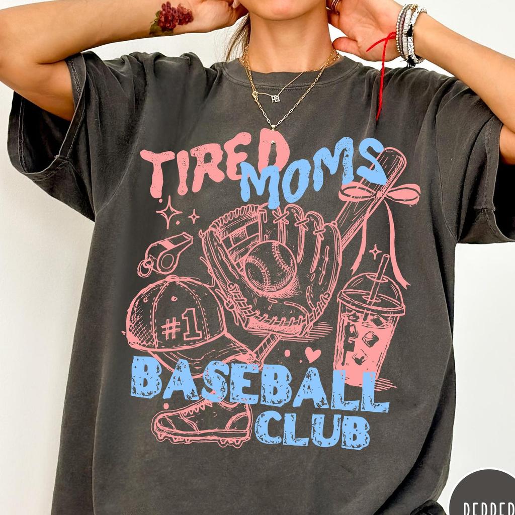 Tired Moms Baseball Club Comfort Colors® T-Shirt, Gameday Doodle Baseball Tee, Trendy Women's Baseball Shirt, Sports Mom Shirt, Game Day Tee