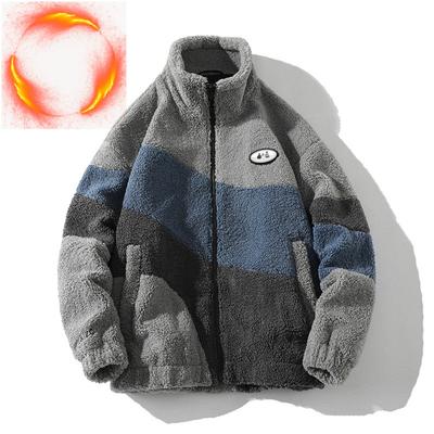 Herbst- und Winterimitat Lammwolle Paarjacke Herren Stehkragen Colorblock Oversize Warme Jacke