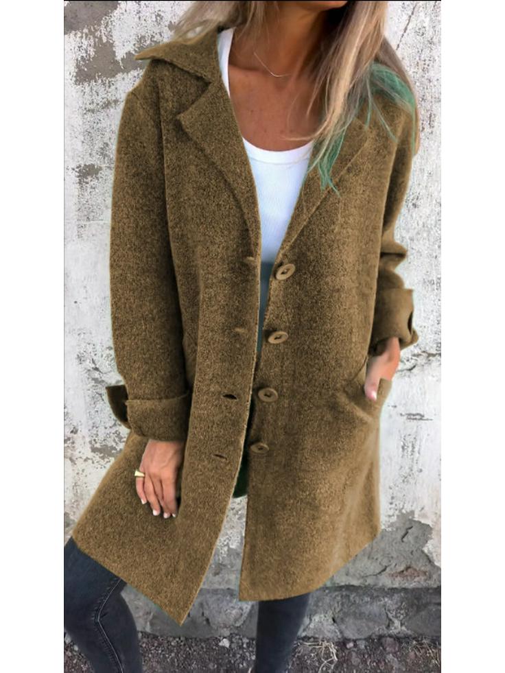 2024 Autumn/Winter Women s Solid Color Turn-Down Collar Cardigan with Pockets, Single-Breasted Mid-Length Outerwear XXL коричневый