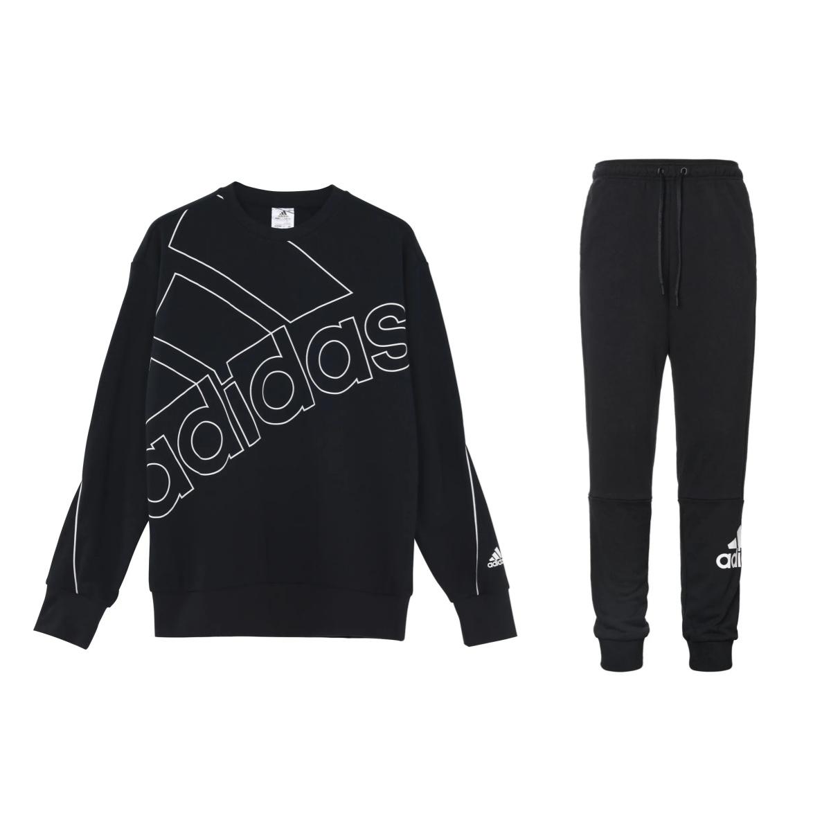 

Adidas Свитшот с логотипом и круглым вырезом, американский винтажный комплект свитшот и джоггеры, мужской комплект свитшот и джоггеры, черный GK9374+DQ1445 M