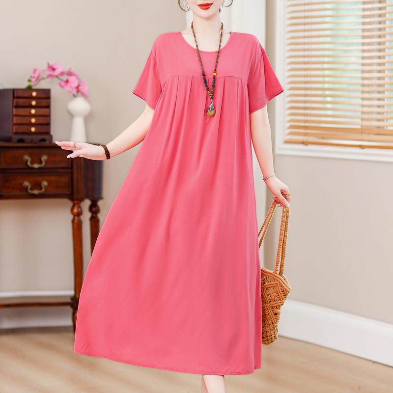 Velké volné šaty s vintage potiskem pro ženy Ležérní letní dámské šaty s krátkým rukávem