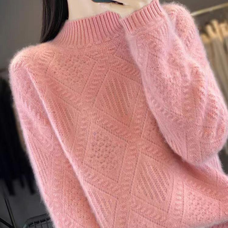 Thick Loose Sweater Women Half Turtleneck Knitted Sweater for Women Solid-color Casual and Warm Pullover
