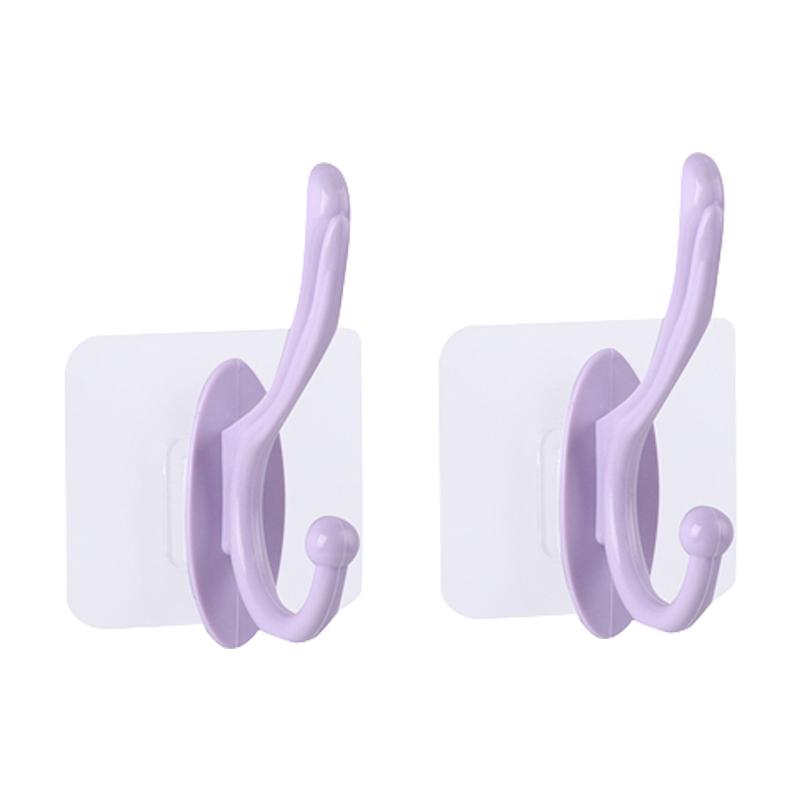2/4pcs Nail-Free Self-Adhesive Wall Hooks Double Hook Hangers for Coats Wall-Mounted Bathroom Accessories and Clothes Storage