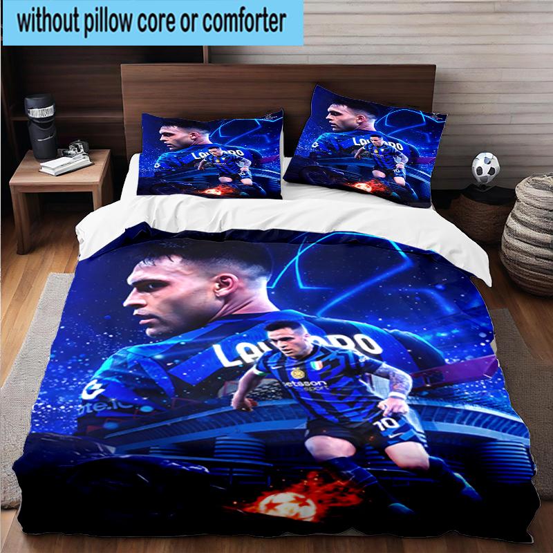 3PCS Inter Milan Star Lautaro Bedding Set,Including 1pc Duvet Cover And 2pcs Pillowcases Perfect for Bedroom, Dormitory, Fan Christmas Gift