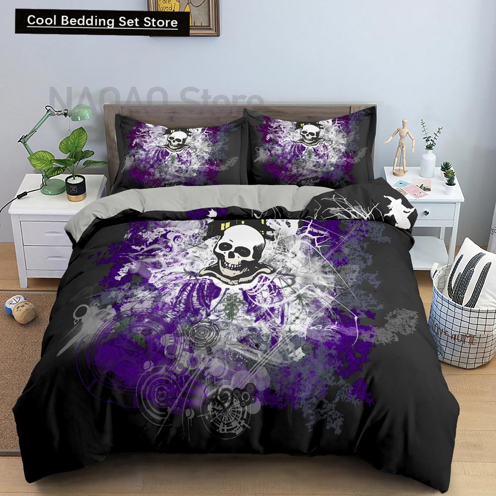 Skeleton King Queen Duvet Cover Skull Bedding Set for Kids Teens Adults Halloween Bedroom Decor Soft Comforter Cover Pillowcases