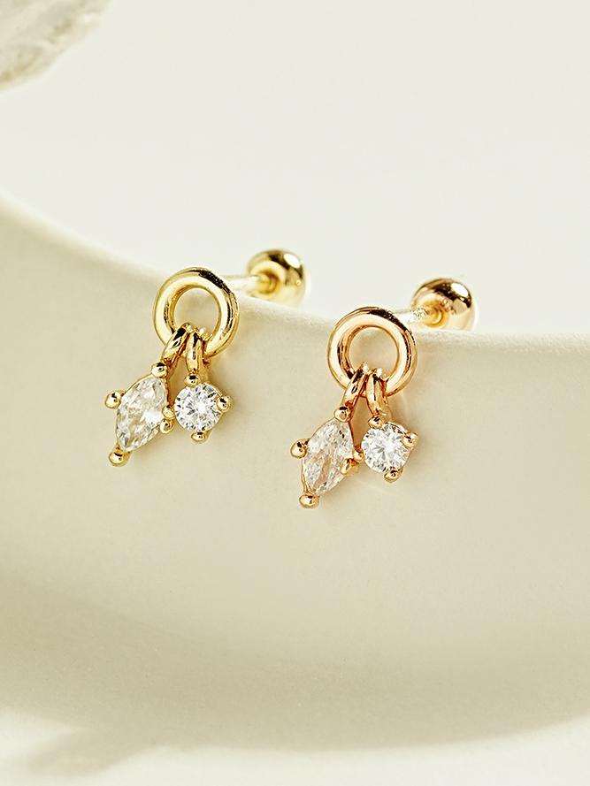 Minimalpiercing 14K Twin Cubic Drop Piercing Earrings