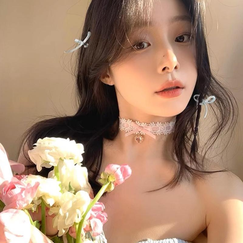 Bowknot Heart Necklace Adjustable Collarbone Chain Bow Pendant Clavicle Chain