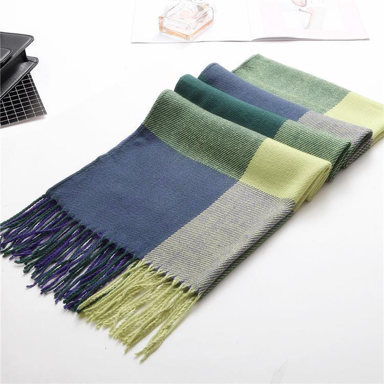 Kockovaný zimný šál pre ženy – strapcový šál v kórejskom štýle z imitácie kašmíru