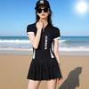 Sports style swimsuit women's one-piece conservative belly cover and thin student skirt soaking in hot spring new swimsuit