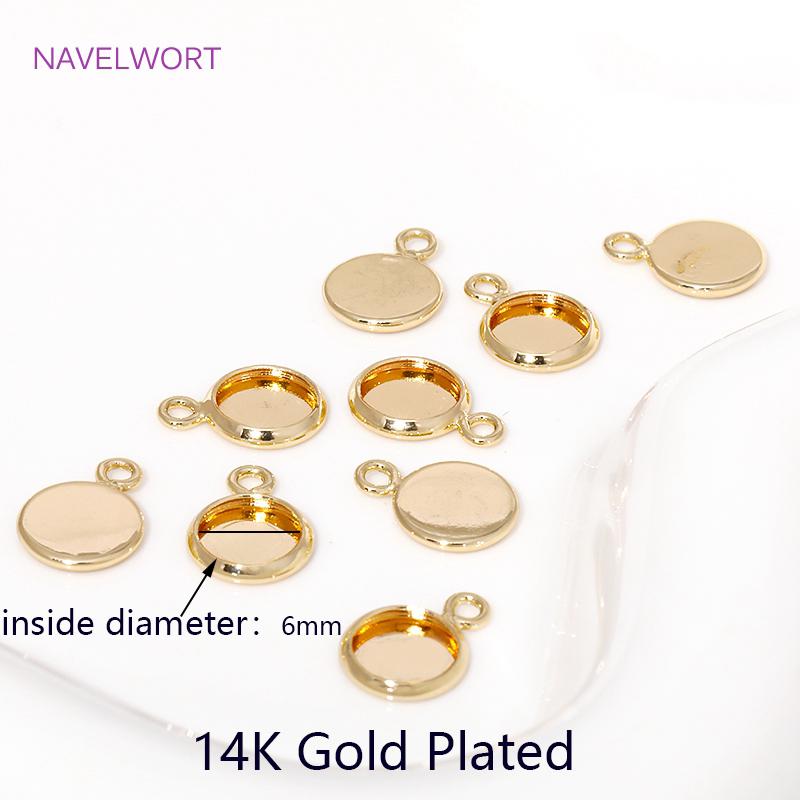 6/8/10mm 14K Gold Plated Cabochon Blank Tray Charms Connectors For DIY Bracelets Necklaces Jewelry Making Accessories Supplies