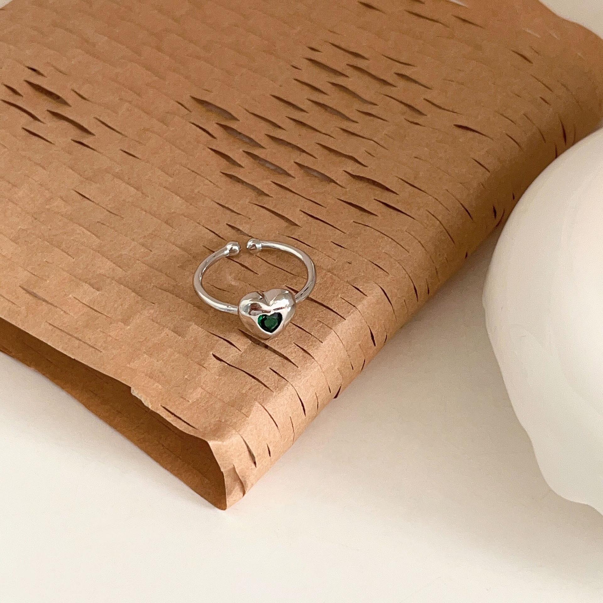 

Открытое кольцо из стерлингового серебра 925 пробы с цирконом - Минималистичный дизайн в виде сердца Adjustable