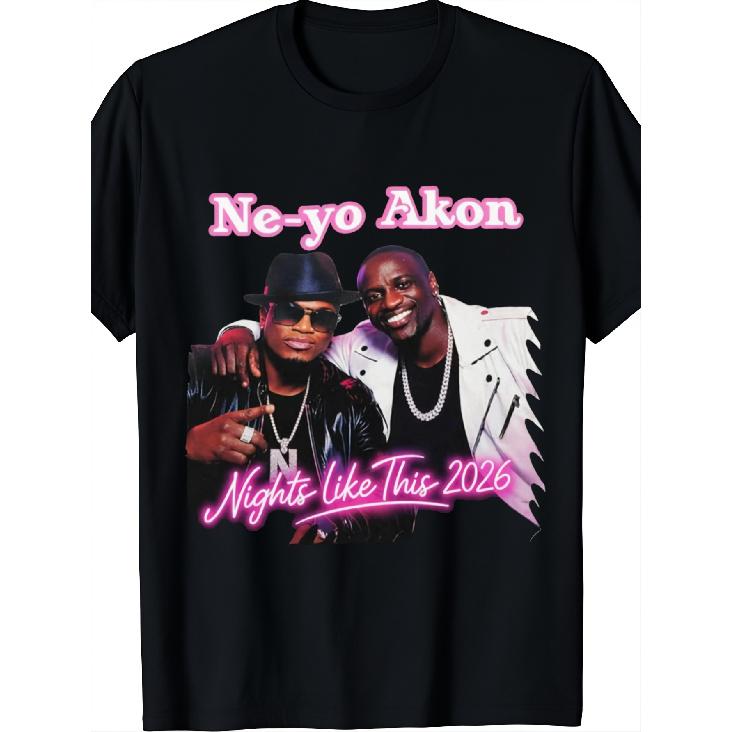 Casual Streetwear Style Men S T-Shirt Ne-Yo Akon Nights Like This 2026 Concert Tour Graphic Summer And Spring Wear Gift for Music Fans And Hip Hop S чёрный