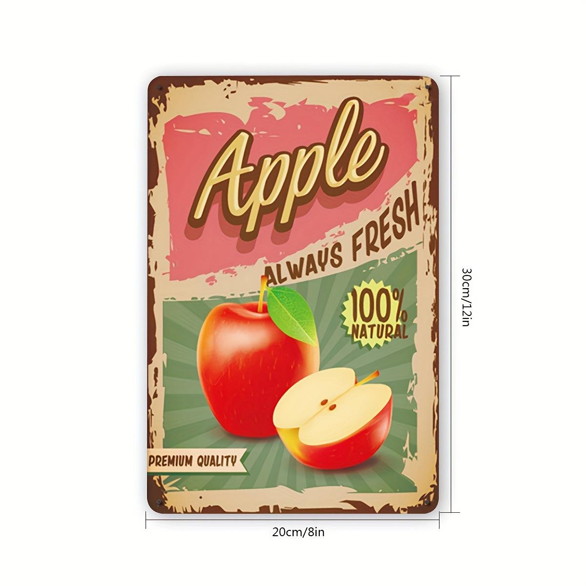 

Vintage Apple Tin Sign Wall Art, Always Fresh Retro Metal Poster, Premium Quality Kitchen/Home Decor, Rustic Fruit Illustration 20x30cm（7.8x11.8inch）